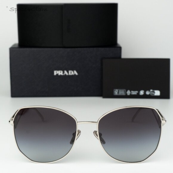 BRAND NEW Prada Women Sunglasses Silver Grey Gradient Geometric PR57YS 1BC5D1 - Picture 3 of 11